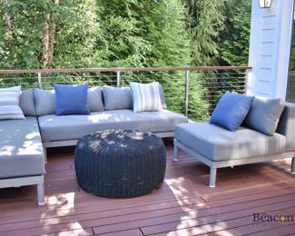 Ventana outdoor sectional and woven ottoman
