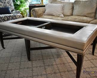 Leather tray top ottoman