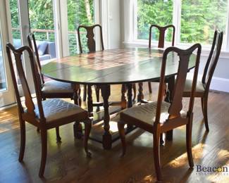 William & Mary style gateleg dining table and 6 Queen Anne chairs