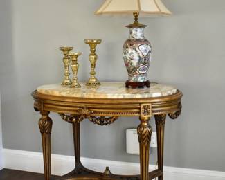 Marble top oval table