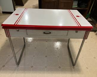 1940's kitchen table w rare enamel top w red apples
