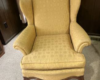 Vintage wingback chair w gold yellow upholstery