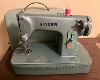 Vintage aqua colored Singer sewing machine