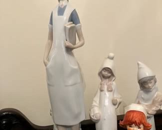14" Lladro nurse figure, Lladro shepherdess figures, Hummel nurse figure
