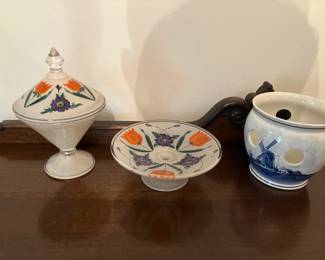 Czech glass candy dish, Czech glass pedestal dish, Blau Delft