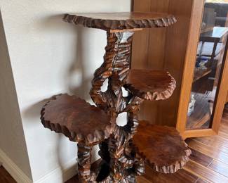 MCM 4 tier carved wood table