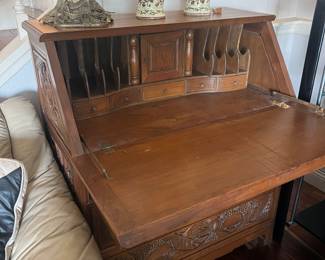 Wooden Carved Secretary Desk