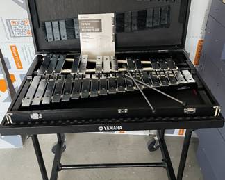 Glockenspiel Bell Set with carrying case and rolling cart with lock on wheels.