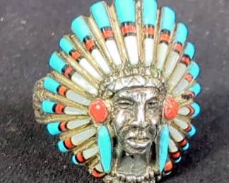 Sterling Silver Chief Headdress Ring, Size 13