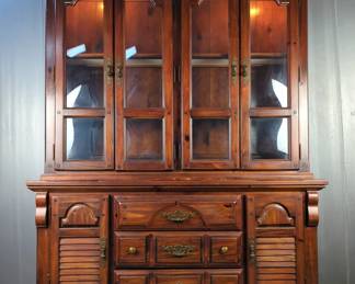 Illuminated China Cabinet With Convex Glass Display Doors And Lower Storage