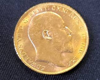 1904 King Edward VII Gold Sovereign Coin, Fineness 916.7, Pure Gold Content 7.3224 grams