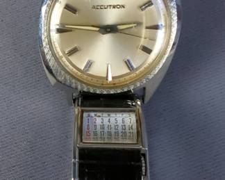 Bulova Accutron Watch with Calendar Band, Original Box, and Receipt