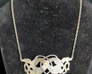Sterling Silver Ornate Celtic Knot Necklace With Dog Head Details