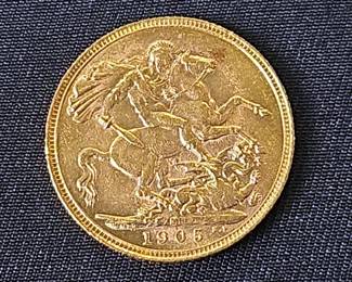 1905 And 1910 King Edward VII Gold Sovereign Coins, Fineness 916.7, Pure Gold Content 7.3224 grams each