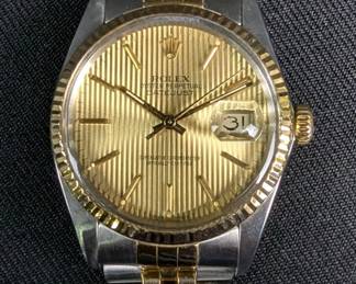 Rolex Datejust 36mm Tapestry Dial 18K Gold And Steel Two-Tone Watch With Original Box And Papers, R160133, Jubilee Bracelet Is 22 Links, Recently Polished