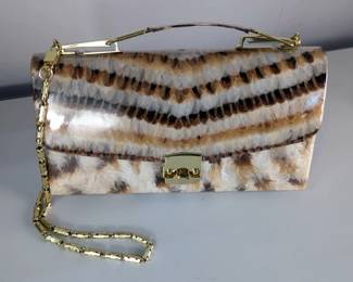 Pheasant Feather Clutch Purse with Gold Chain