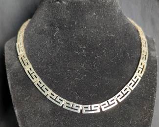 Sterling Silver Necklace with Greek Key Design, Approx 16"-17"