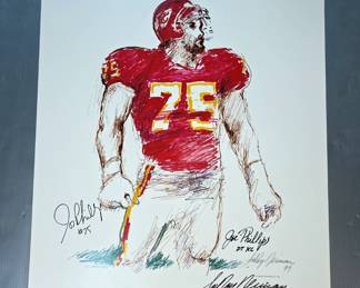 LeRoy Neiman Hilliard Gallery Lithograph Signed By Leroy Neiman and Kansas City Chiefs #75 Joe Phillips