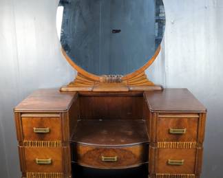 Vintage Art Deco Style Vanity with Circular Mirror