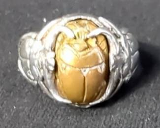 Sterling Silver And Gold Tone Scarab Ring, Size 11.5