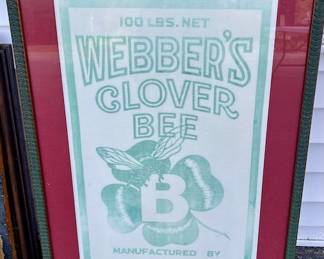 Framed Webber's Clover Bee Advertisement. Manufactured Yarmouth Maine