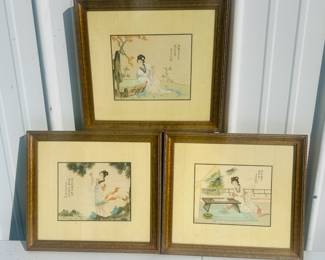 Three Chinese Watercolors of Chinese Ladies