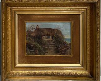 Oil on Board of Cottage in Gold Gilt Frame