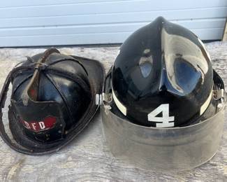 Two Antique and Vintage Firemen's Helmets
