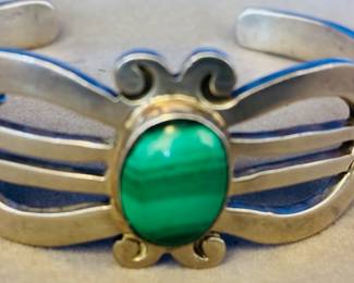 Mexican Taxco Sterling and Turquoise Cuff Bracelet