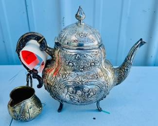 Continental Highly Repousse Teapot and Matching Creamer 28.61 troy ounces