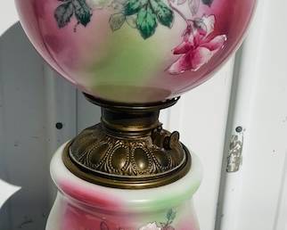 Victorian Hand Painted Floral Gone With the Wind Lamp