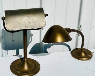 Two Brass Student Lamps One is signed Bradley and Hubbard