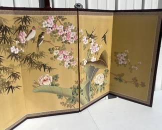 Four Panel Hand Painted Asian Floor Screen