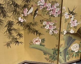 Four Panel Hand Painted Asian Floor Screen