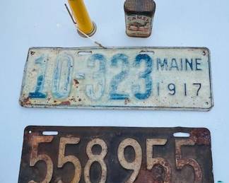 Two Early Auto License Plates Massachusetts and Maine