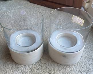 Marble and Glass Hurricane Candle Holders $20.00 pr. 5” x 8"