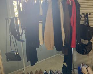 Clothes to include purses, hats, winter coats and jackets, dresses, sweaters, pants, belts, boots, shoes. prices vary