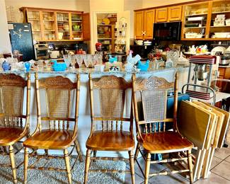 6 PRESSED BACK OAK CHAIRS.