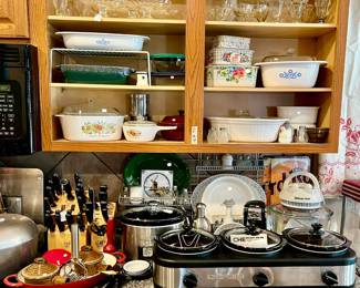 CORNING, KNIVES, CHEFMAN BUFFET WARMER.