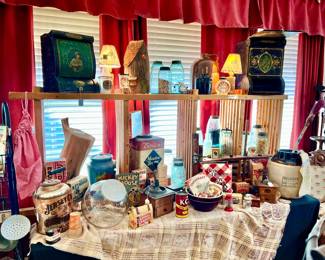 LITTLE HOUSE ON THE PRAIRIE MERCANTILE STORE FOOD BOXES, CANISTERS, TINS, JARS.