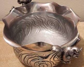 Antique Rogers Smith Art Nouveau Silver Plated Bowl Featuring Squirrels