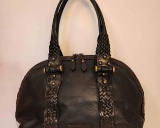 BCBGMAXAZRIA Braided Black Satchel Handbag With Brass Hardware