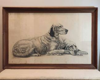 Setters Resting By Leon Danchin - Signed Original Etching