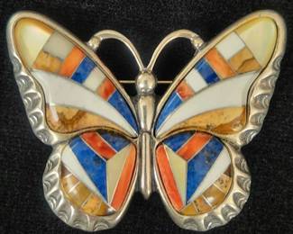 Carolyn Pollack Sterling Silver & Gemstone Mosaic Butterfly Brooch Pin