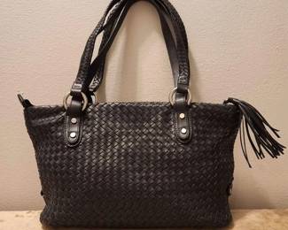 Diane Gail Black Leather Woven Handbag