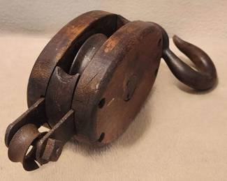 Antique Iron Anvil Pulley, Single Wheel