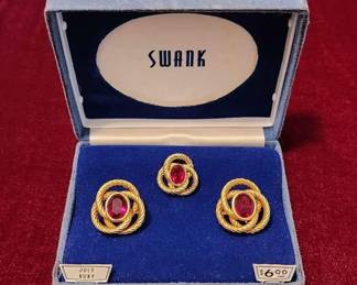 Vintage Swank "Ruby" "July" Cufflinks & Tie Tack Set