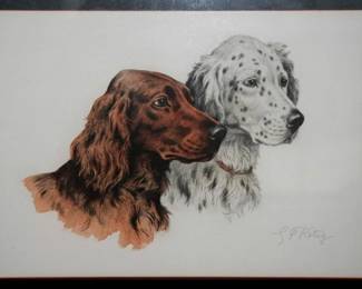 "Setters" by Georges Fredric Rotig, Hand Colored Etching, Pencil Signed