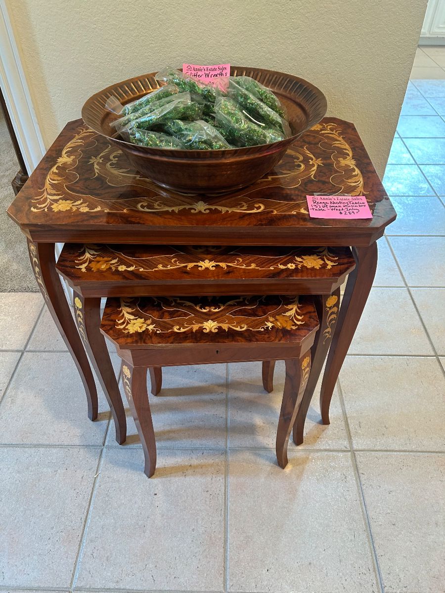 Two sets of Italian nesting tables with pearl inlay