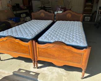 Beautiful, antique mahogany twin bed set with brand new, barely used mattresses sold separately